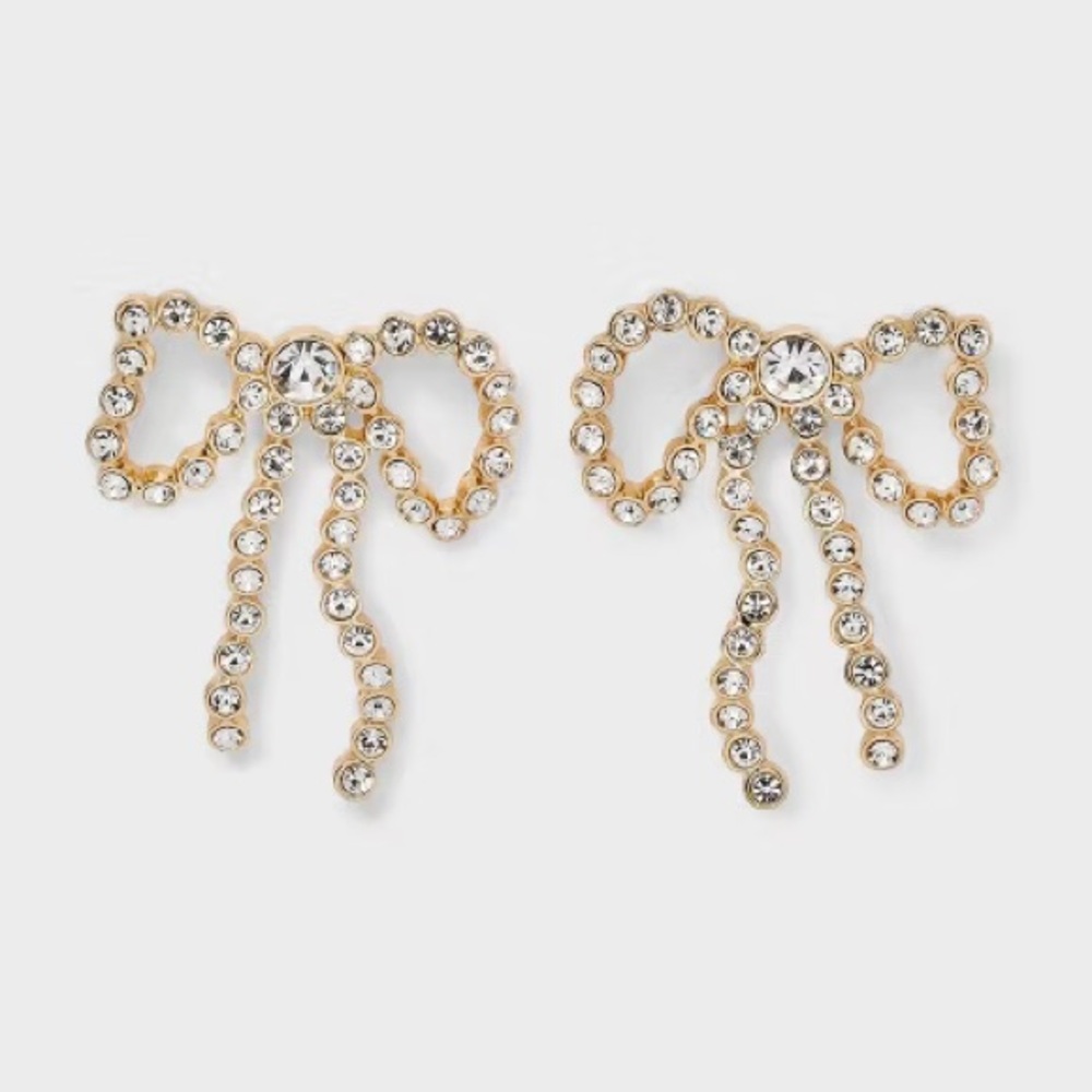 Gold Crystal Bow Earrings